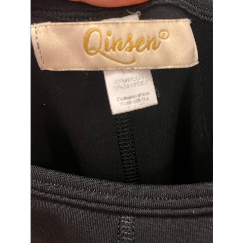 Qinsen Black Flare Yoga Sleeveless Jumpsuit Unitard Pilates Onesie Athleisure M - Picture 6 of 8